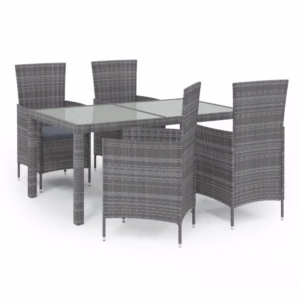 Set da pranzo da esterno vidaXL in polyrattan grigio con tavolo in vetro e 5 pezzi – 2