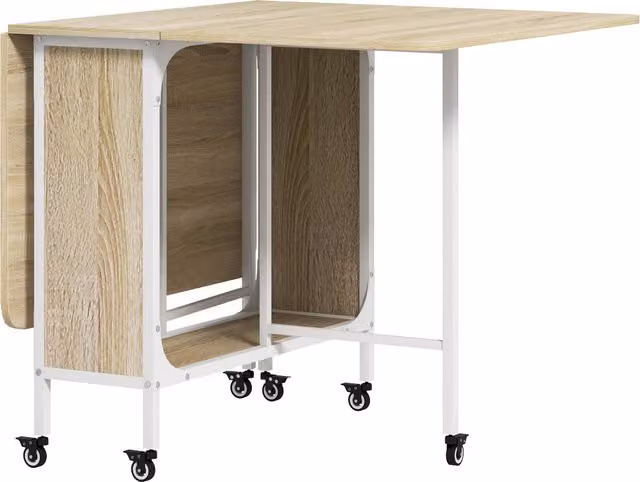 Tavolo da pranzo a ribalta HOMCOM per 6 persone in legno e metallo, Bianco e Legno, L: 130 cm, P: 80 cm, H: 74 cm
