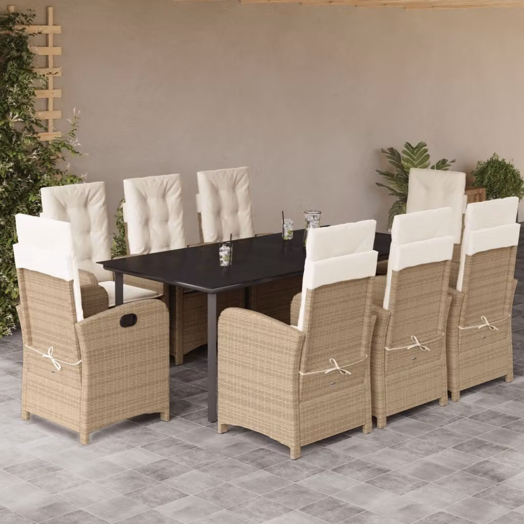 Maison Exclusive - Set da pranzo da giardino 9 pezzi con cuscini in polyrattan beige