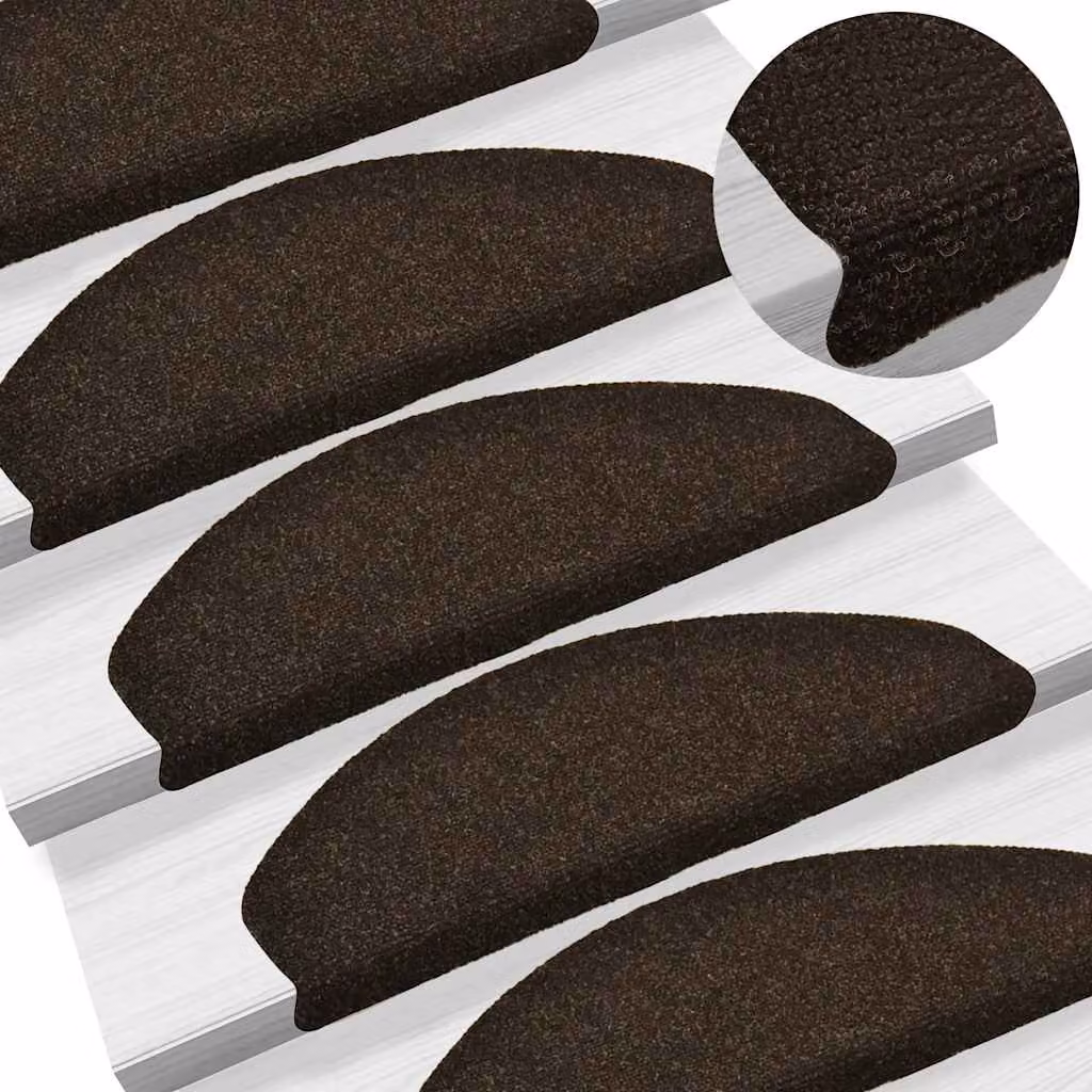 Set di 30 tappetini per scale autoadesivi vidaXL, forma semicircolare, colore marrone scuro, L: 65 cm, P: 21 cm, H: 4 cm