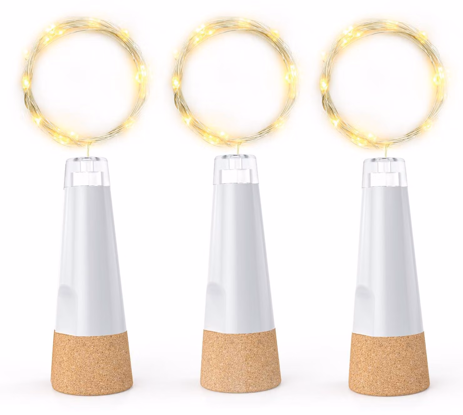 Illuminazione a LED per bottiglie con tappo, 2 metri, 20 luci, luce bianco caldo, confezione da 3