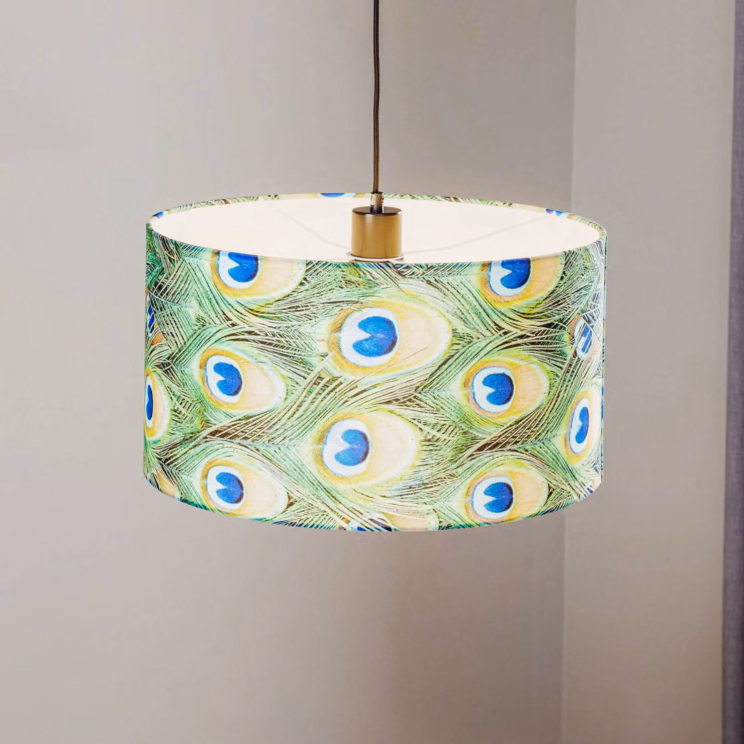 Lampada a sospensione Pfau BRITOP, dimmerabile, Verde, Soggiorno / Sala da pranzo, Tessuto / Stoffa / Seta, Lampada a sospensione