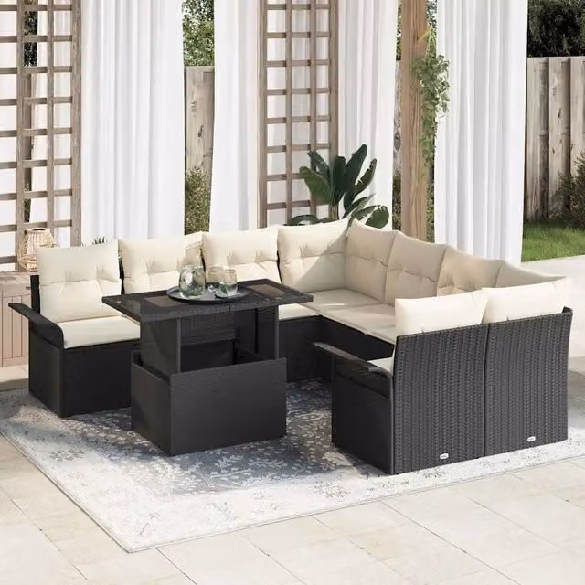 Set Divano da Giardino 9 pz Nero 3356990