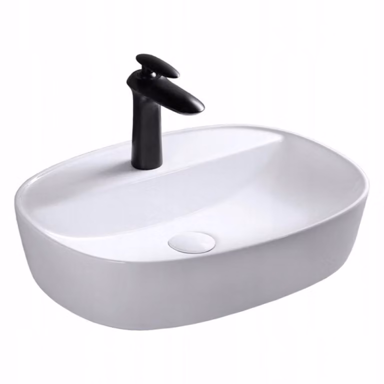 Lavabo da appoggio in Vetroceramica bianca lucida da posizionare sul piano di lavoro 60x40x12 cm