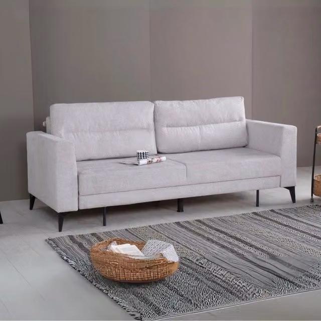 Divano Derry 3 posti con carrello estraibile e funzione letto click-clack in tessuto grigio L: 217 cm, P: 85 cm, H: 88 cm