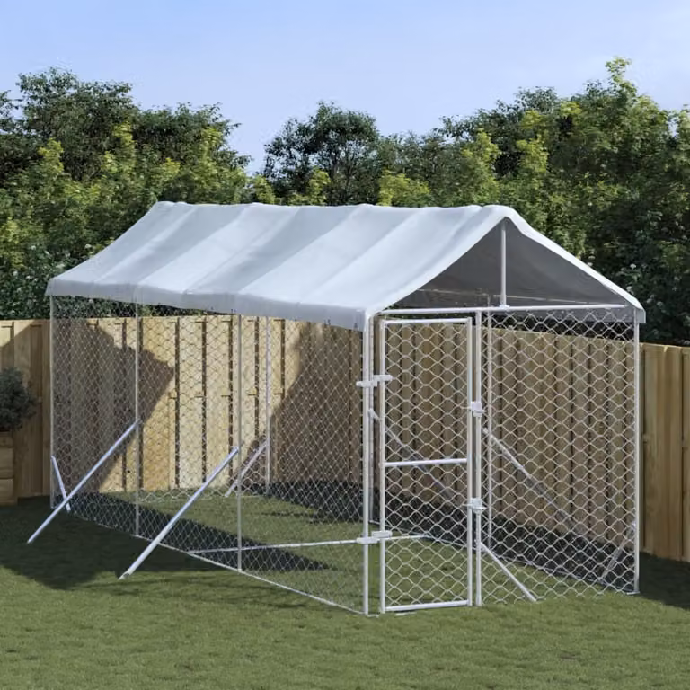 The Living Store Cuccia per cani da esterno con tetto Silver 2x6x2,5m Acciaio zincato