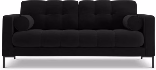 Divano 2 posti Bali di Cosmopolitan Design in velluto nero con struttura in metallo e cuscini inclusi L: 152 cm, P: 75 cm, H: 92 cm – 1
