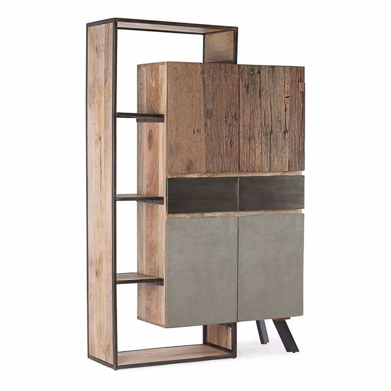 Credenza MANCHESTER in legno di mango e acciaio nero, 118x38x180 cm