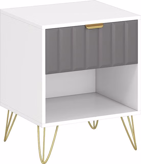 Comodino HOMCOM bianco con vano aperto, cassetto e gambe in acciaio, L 45 cm x P 40 cm x H 55 cm