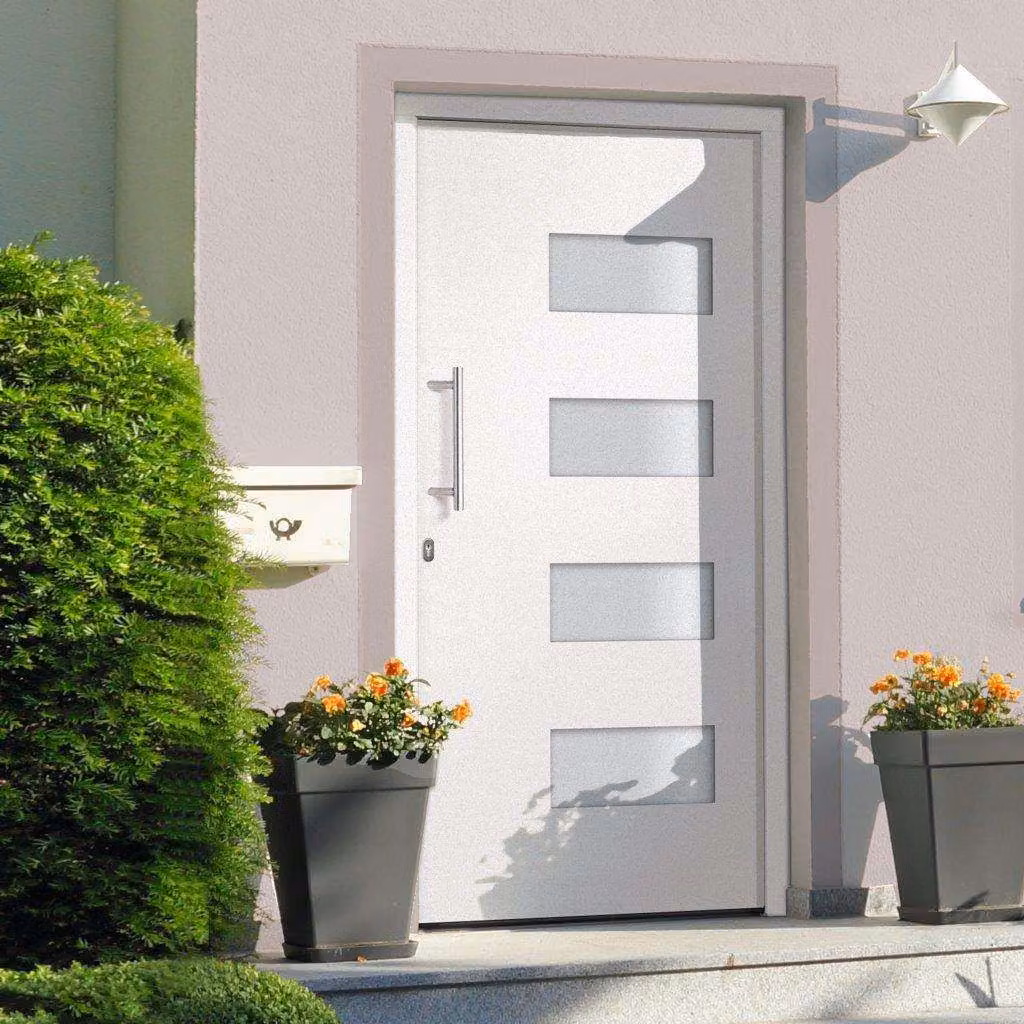 Porta d'Ingresso Moderna vidaXL in Alluminio e PVC Bianco L: 100 cm, H: 200 cm