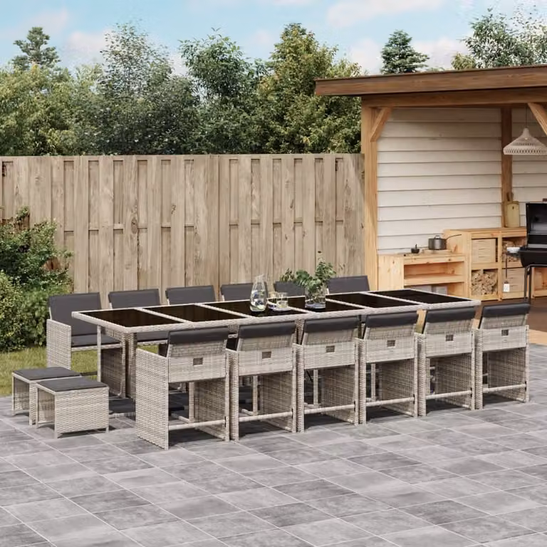 Set da pranzo da giardino vidaXL in polyrattan con cuscini e piano in vetro, 17 pezzi, grigio antracite