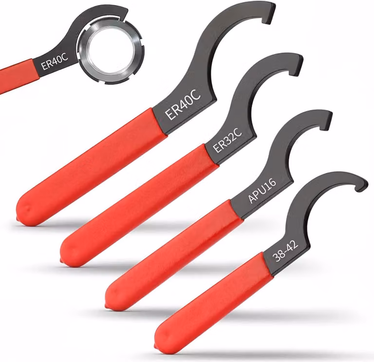 Set di chiavi a uncino, composto da 4 pezzi, regolabili da 35 a 56 mm, con impugnatura antiscivolo, ideale per l'uso in officina