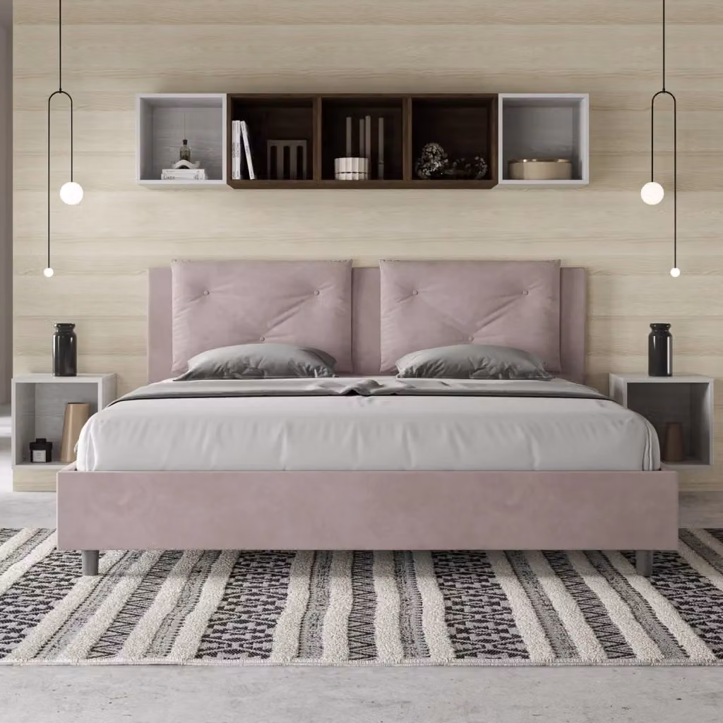 Letto matrimoniale king size con contenitore BS COM imbottito in microfibra colore glicine L: 170 cm, P: 200 cm, H: 110 cm, 185 cm, 212 cm – 2