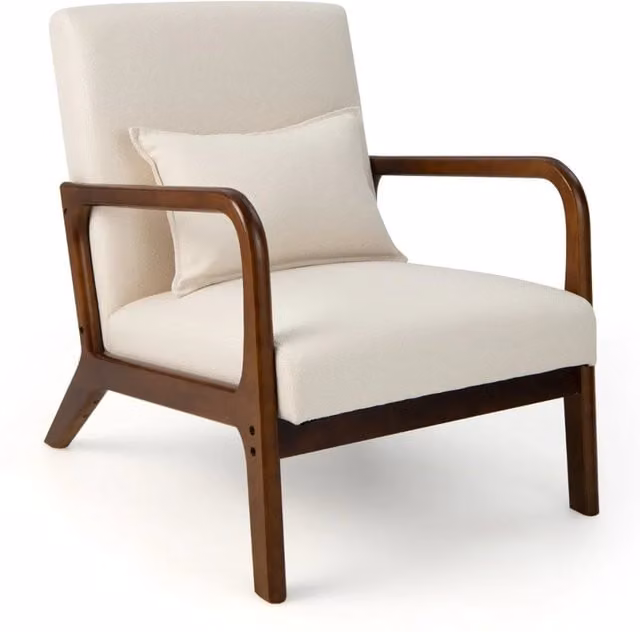 Poltrona reclinabile beige stile moderno con cuscino lombare e piedini in legno di caucciù L: 79 cm, P: 65 cm, H: 77 cm