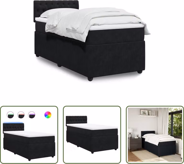 The Living Store Letto a molle con materasso nero 80x200 cm in velluto