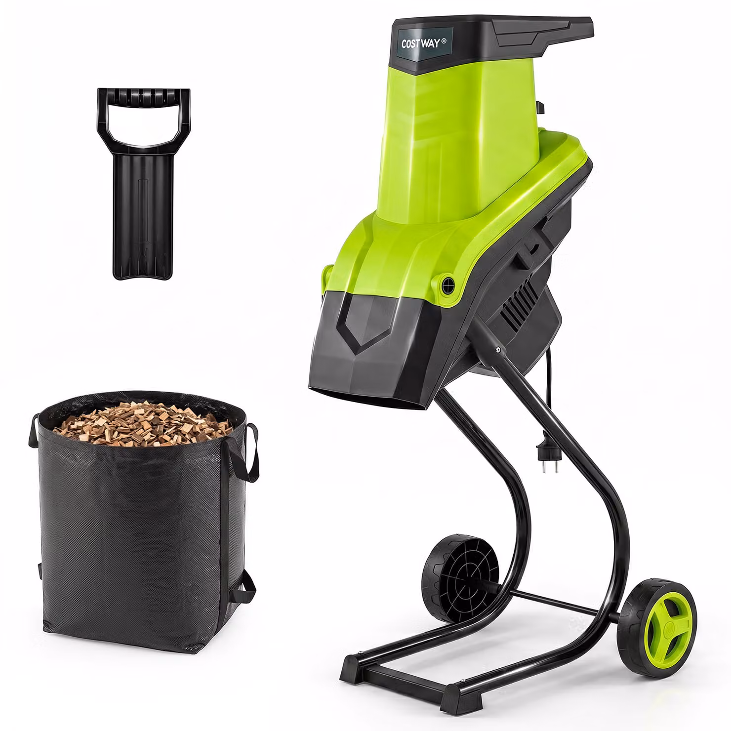 Biotrituratore elettrico Costway 2500 W, cippatore per rami e arbusti con diametro 45 mm, verde