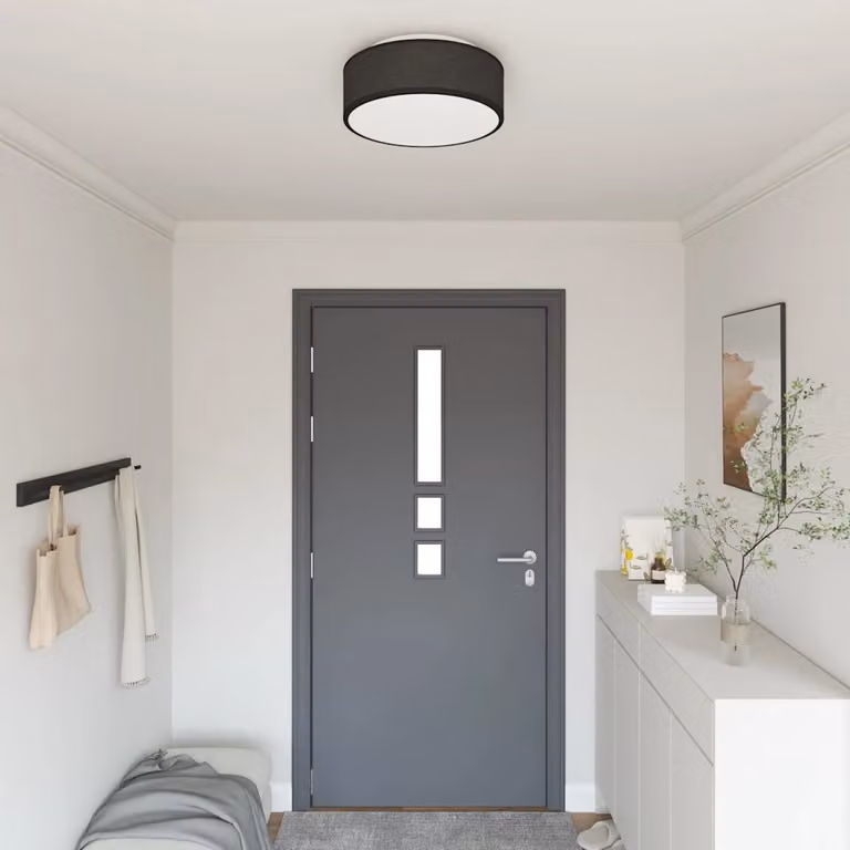 Lampada da soffitto rotonda vidaXL in tessuto nero, L 38 cm x P 38 cm x H 13,5 cm