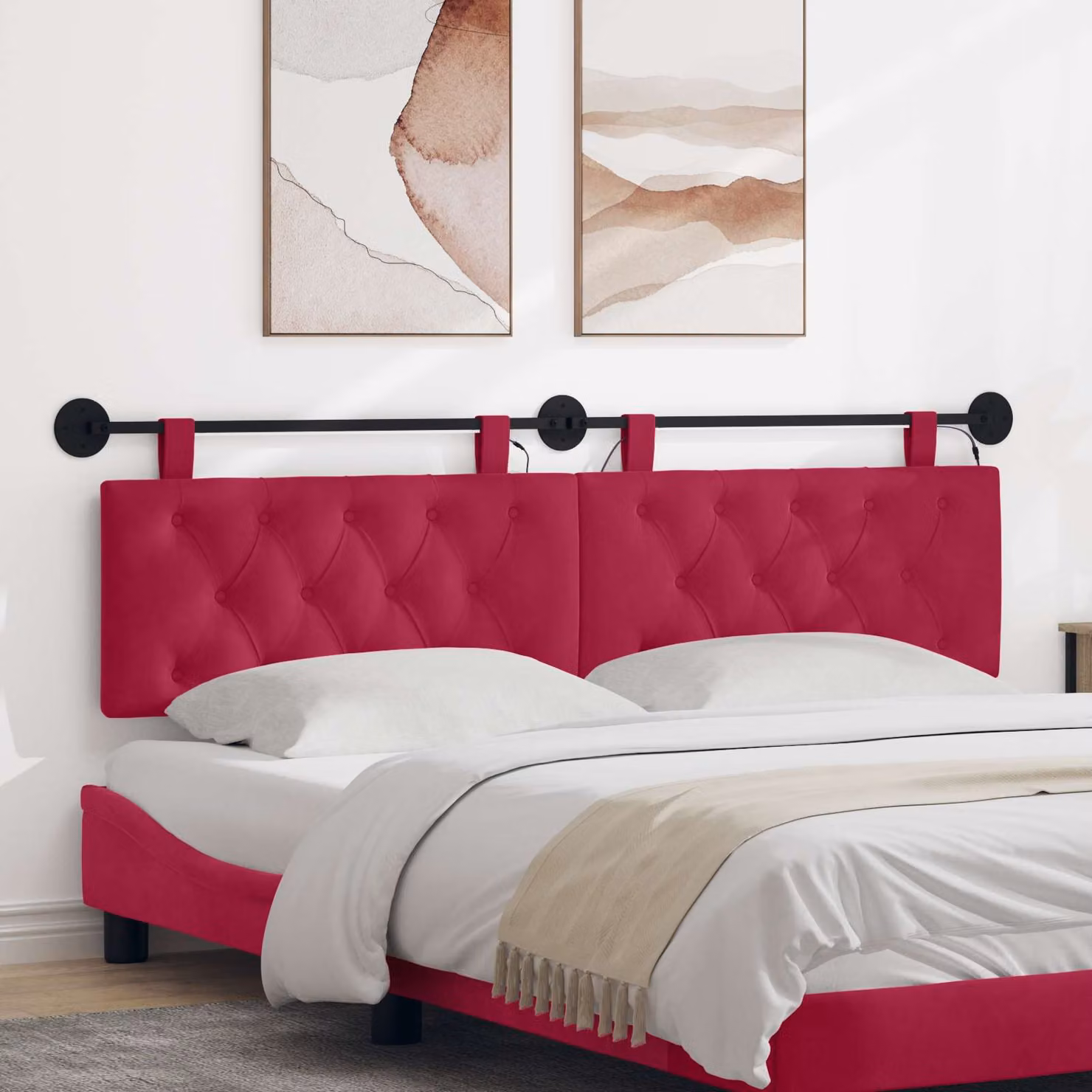 Testiera sospesa vidaXL in velluto rosso con illuminazione integrata, L 190 cm x H 55 cm x P 7 cm
