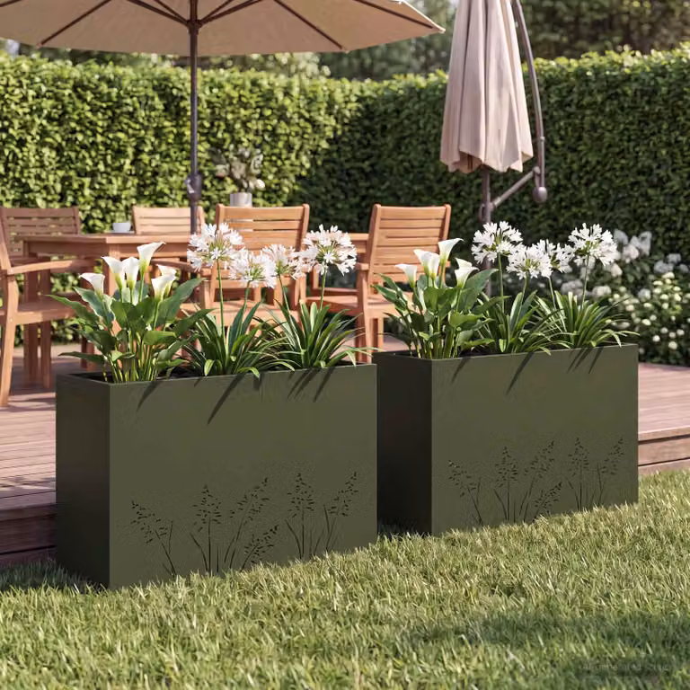 Set di 2 vasi da giardino vidaXL in metallo colore verde, L: 80 cm, P: 20 cm, H: 49 cm