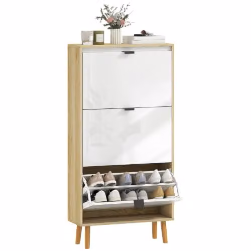 HOMCOM Scarpiera 18 paia 3 cassetti 60x24x127cm bianco
