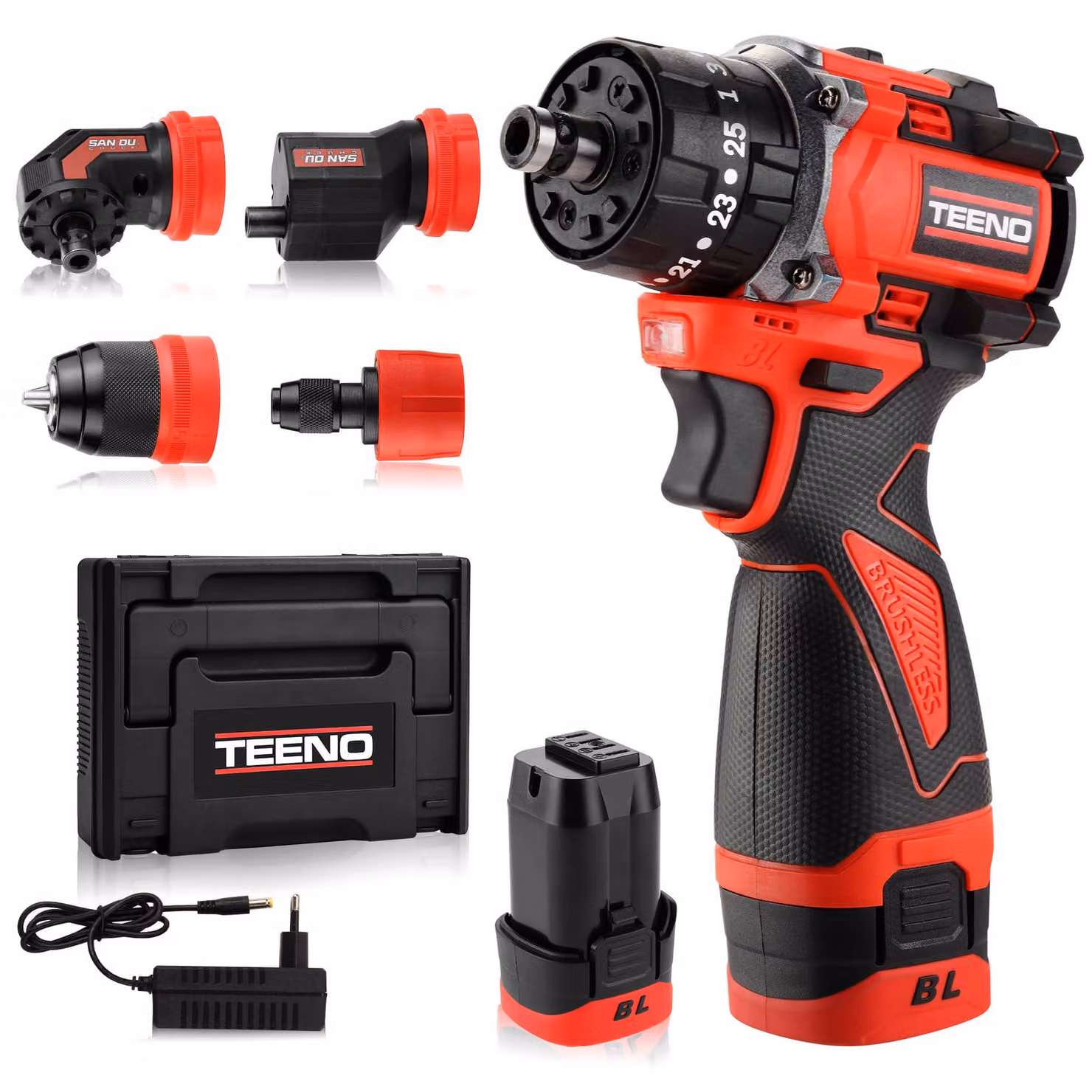 Trapano avvitatore a batteria 18 V, 4 funzioni - Coppia di 45 Nm - 2 batterie da 2,0 Ah - Motore brushless