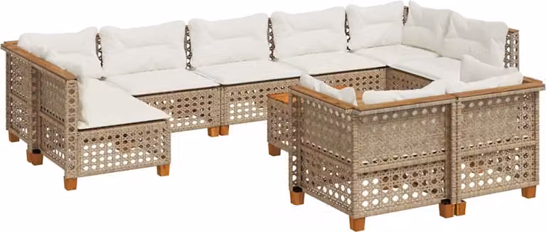Set Divano da Giardino 10 pz con Cuscini Beige in Polyrattan