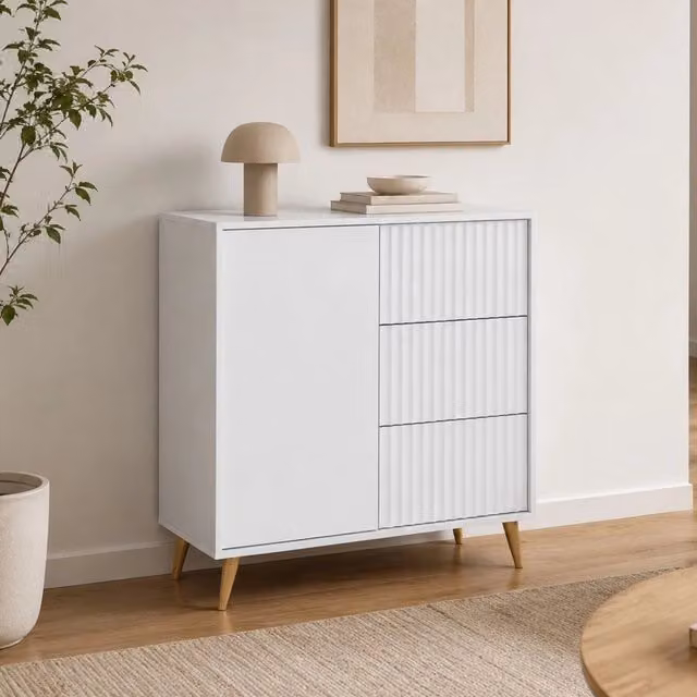 Madia Lemihapa, Credenza 3 Cassetti, 91x40x98h cm Bianco