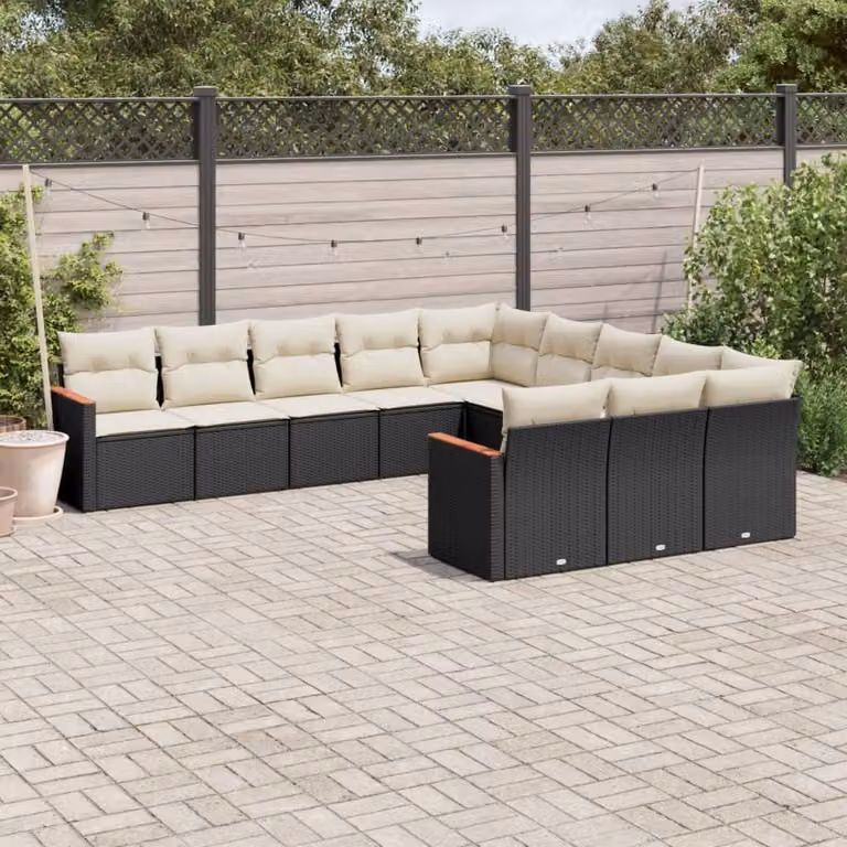 Set di divani da giardino vidaXL 11 pezzi in polyrattan nero con cuscini imbottiti e coperture rimovibili