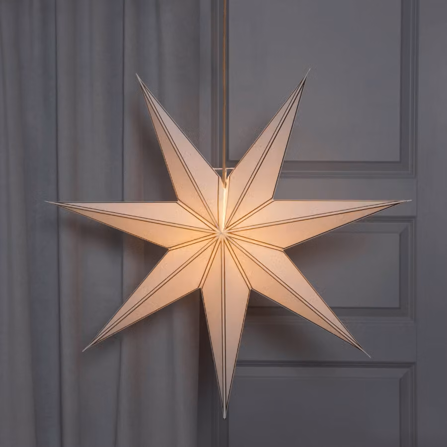 Stella di carta Nicolas - da appendere - a 7 punte - diametro: 80 cm - con attacco E14 e cavo inclusi - bianco/oro
