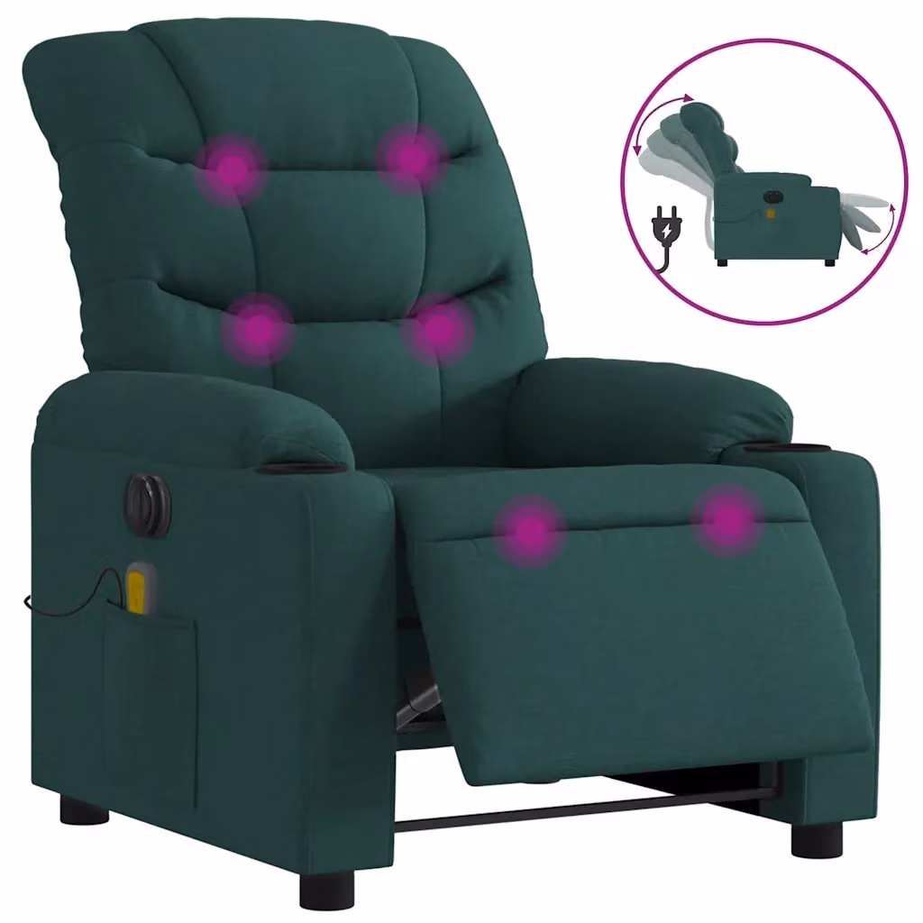vidaXL Poltrona Massaggiante Reclinabile Elettrica Verde con Braccioli e Rivestimento in Tessuto – 2