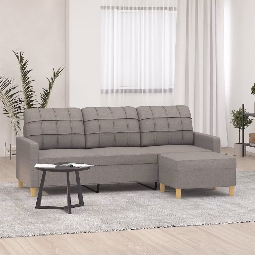 vidaXL Divano a 3 Posti Moderno con Poggiapiedi in Tessuto Beige o Grigio L: 198 cm, P: 80 cm, H: 77 cm