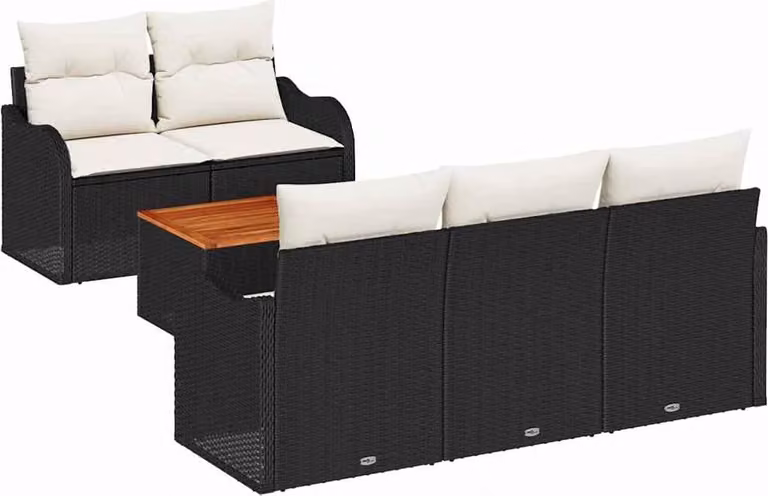 Set Divano da Giardino con cuscino 6 pcs Nero polyrattan