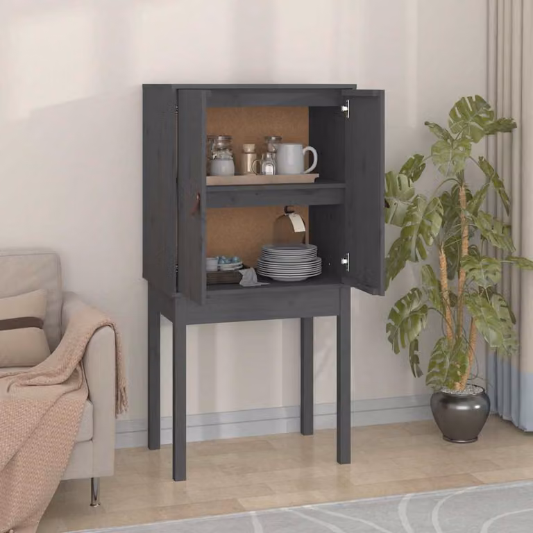 Credenza rustica vidaXL in legno massello di pino grigio L 60 cm, P 40 cm, H 120 cm