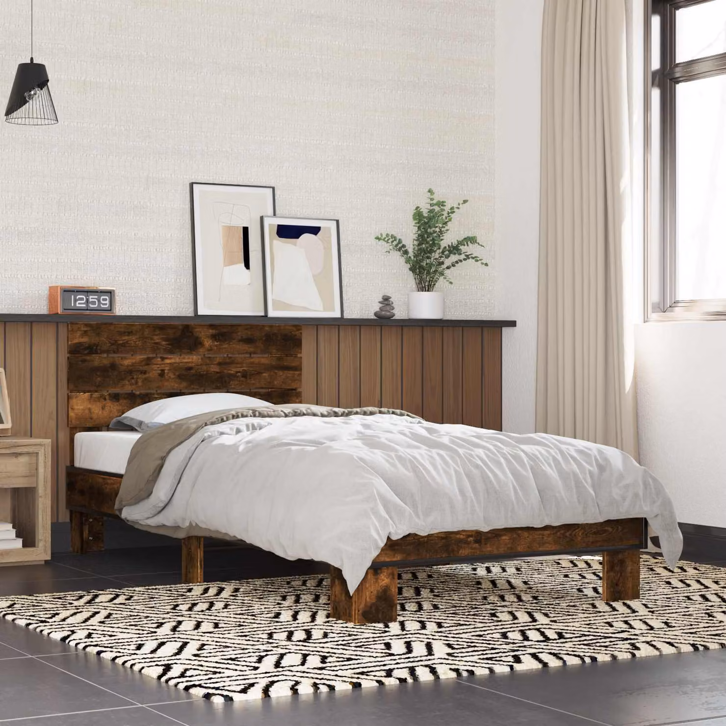 Struttura letto con testata vidaXL in rovere fumo marrone L: 80 cm, P: 200 cm, H: 83 cm