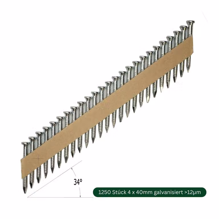 Chiodi da ancoraggio 34° 1250 pezzi 40 mm scanalati zincati compatibili con Senco KMR BEA Tjep