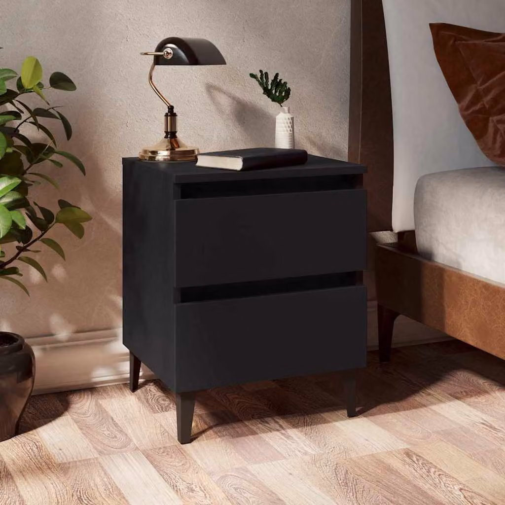 Comodino Industrial vidaXL in Legno e Metallo Nero Opaco L: 40 cm, P: 35 cm, H: 50 cm