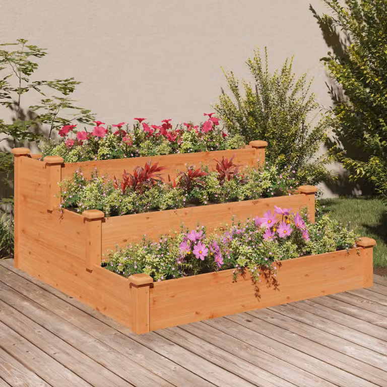 Fioriera Rialzata da Giardino vidaXL in Legno di Abete Massello, Marrone, L 120 x P 120 x H 56 cm