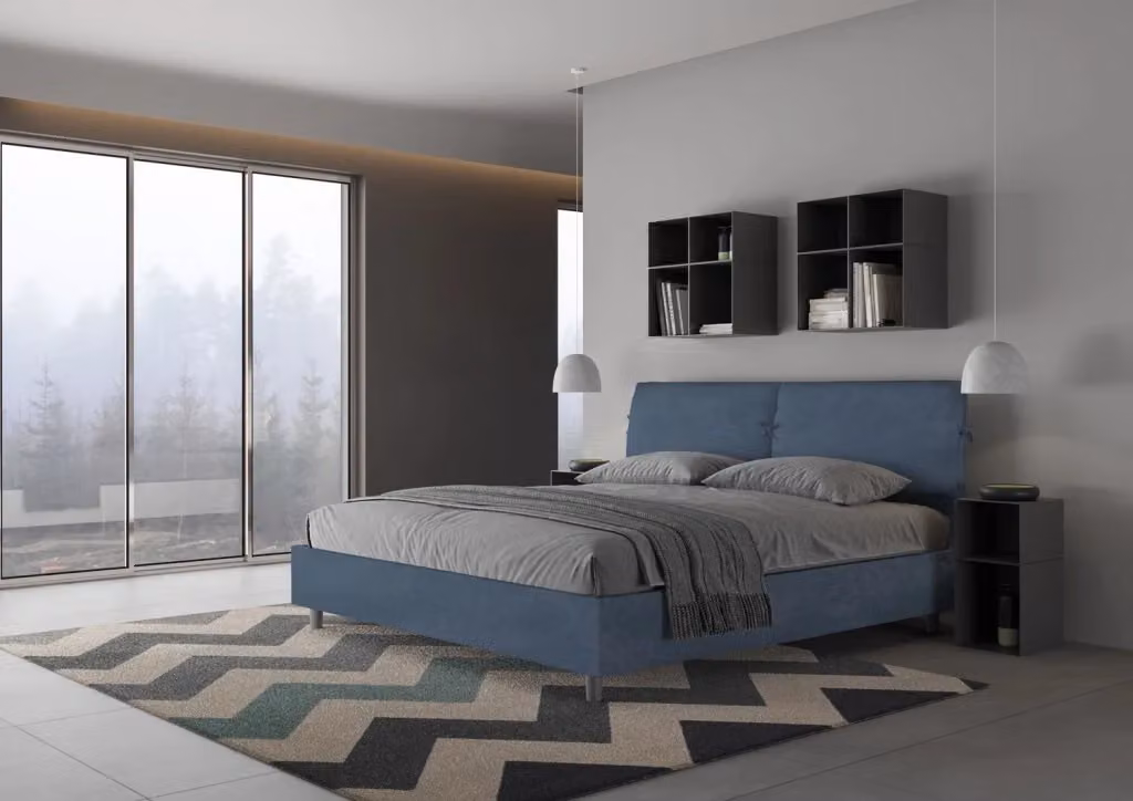 Letto matrimoniale king size BS COM con rete imbottita in microfibra blu L/P: 180 x 200 cm – 2