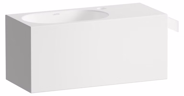 LAUFEN FUSION.S Plan de toilette, rectangulaire, tablette à droite, 1 trou pour robinet, sans trop-plein, 585x236x240mm, blanc brillant, H585FS40001111, H585FS40001111