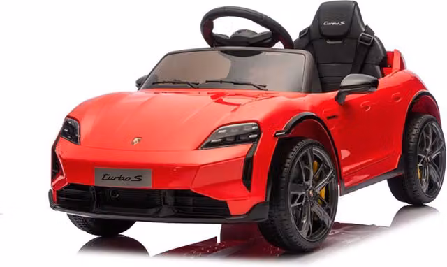 Macchina Elettrica per Bambini Porsche Taycan Turbo S 12V Rossa con Telecomando Bluetooth e Luci LED