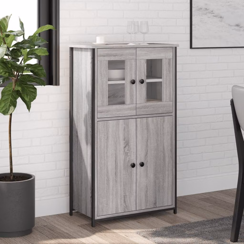 Credenza moderna vidaXL in legno multistrato e metallo, Grigio, L 62 cm x P 32 cm x H 106,5 cm