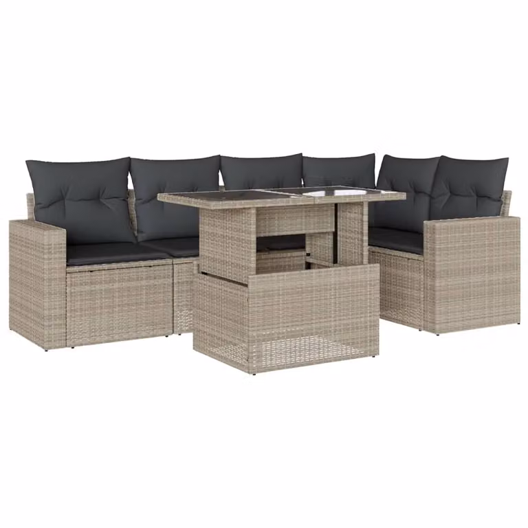 Set Divano da Giardino 6pz con Cuscini Grigio Chiaro Polyrattan