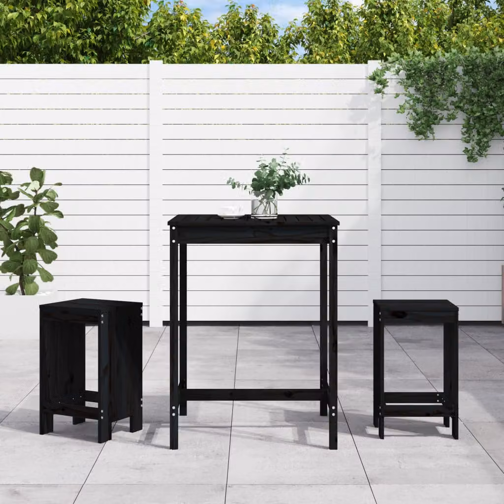 Set Bar da Giardino vidaXL in 3 pezzi in Legno di Pino Nero Opaco