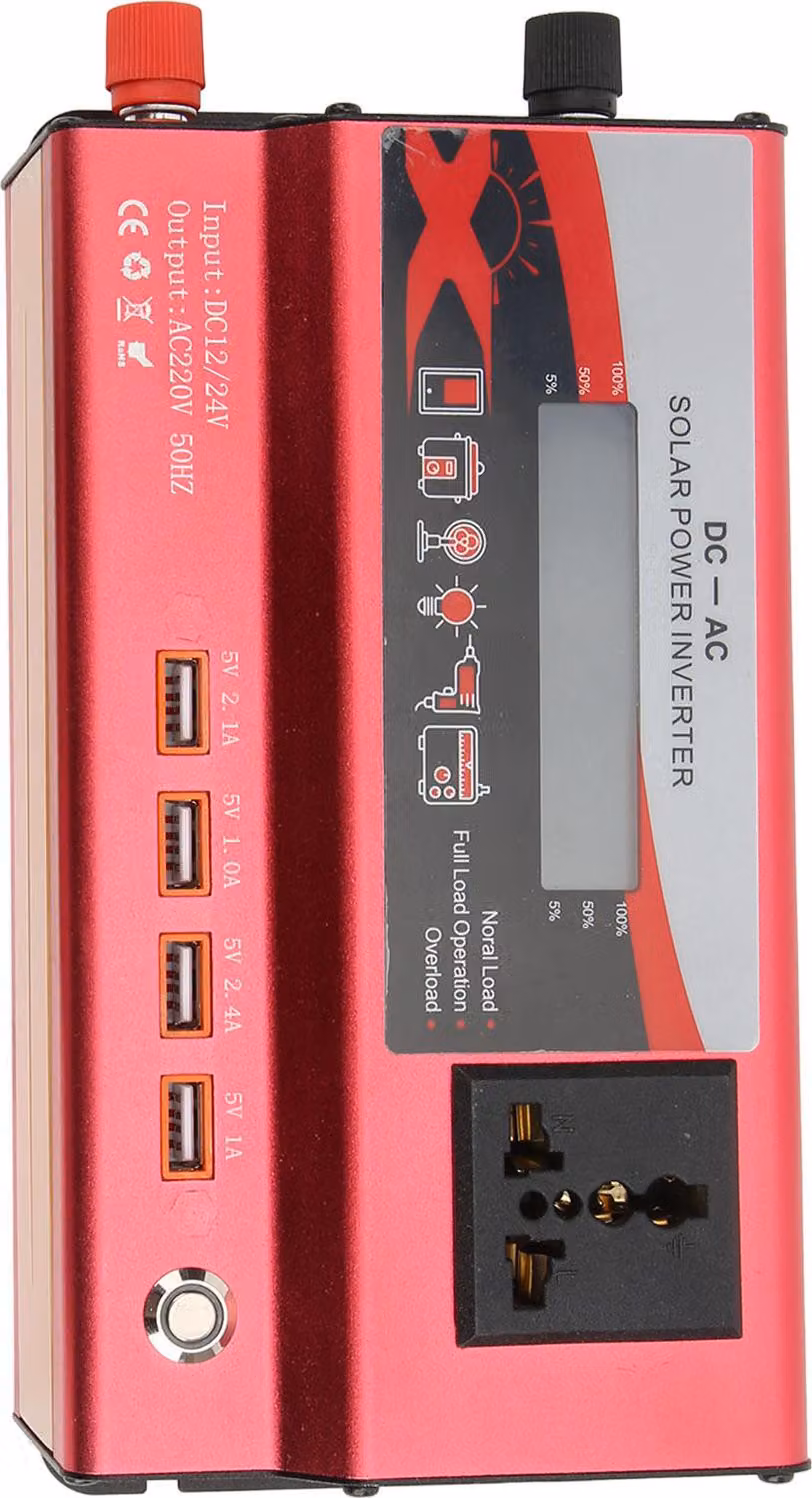 Inverter 700 W, 12/24 VDC a 220 VAC, 50 Hz, onda sinusoidale modificata, 4 porte USB con display LCD per emergenze