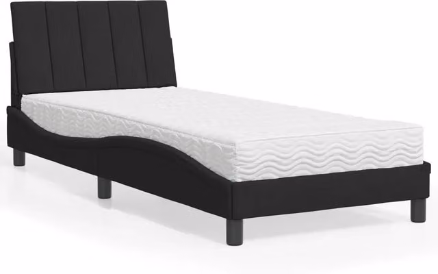 Letto Hanko vidaXL con Materasso in Velluto Nero e Bianco L/P/H: 190 x 90 x 300 cm