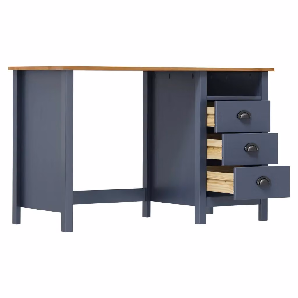 Scrivania moderna vidaXL in legno di pino per ufficio o camera da letto, L/P/H: 120 x 50 x 74 cm, Grigio/Marrone – 2