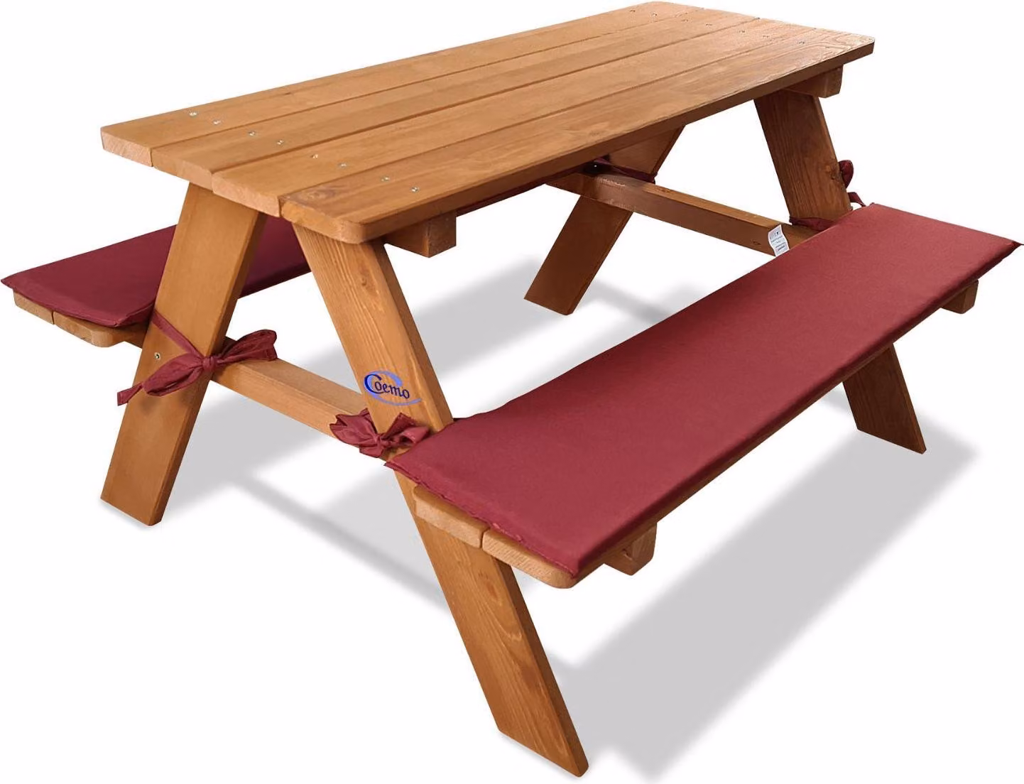 Coemo Set di sedute per bambini Marrone rossiccio Tavolo da picnic con imbottitura Tavolo da gioco Tavolo da giardino Legno