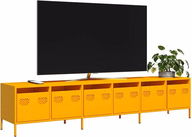 Mobile TV-Credenza TV-Console TV Giallo Senape 202x39x43,5cm Acciaio Laminato a Freddo 200609