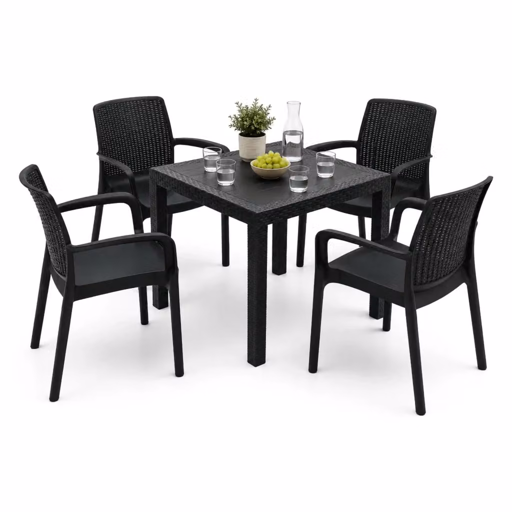 Set Salotto da Esterno Mataga DMORA 4 Posti in Rattan e Plastica, Nero Antracite – 2