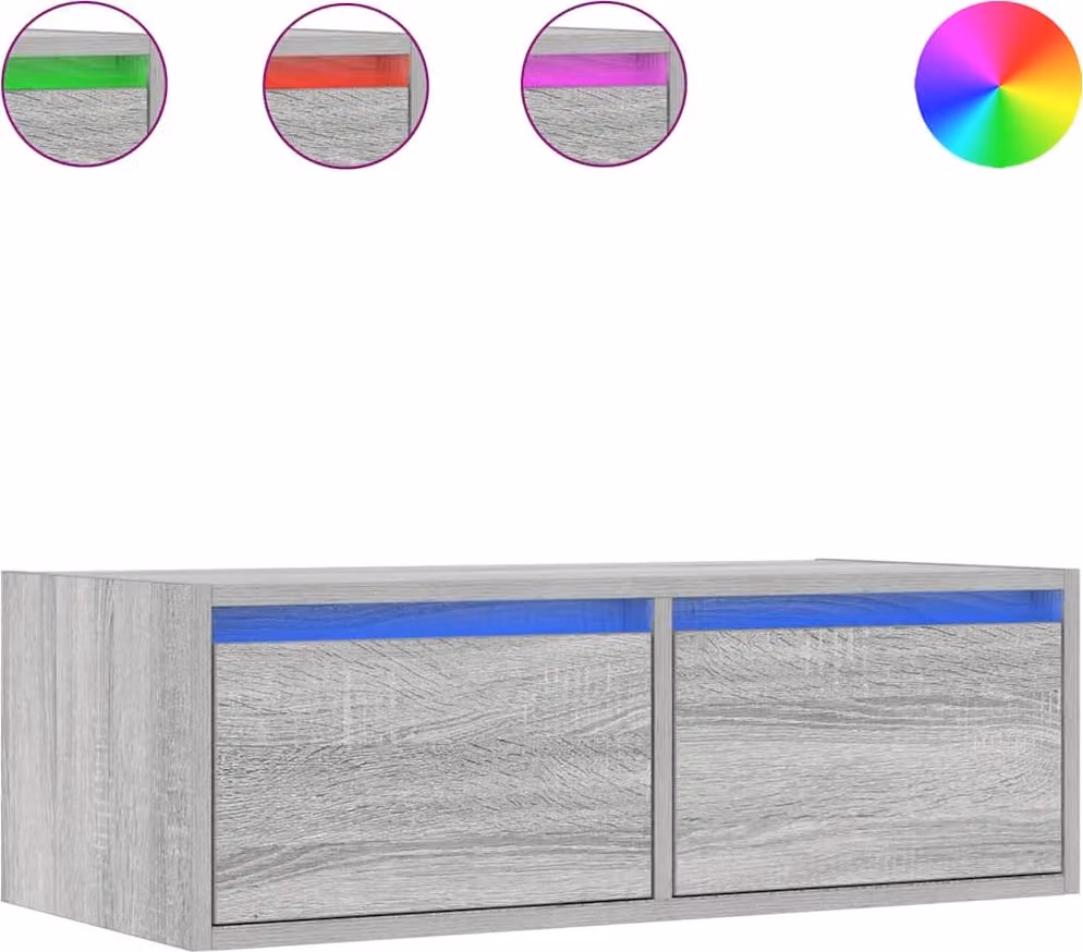 Mobile Porta TV con Luci LED Grigio Sonoma 75x35,5x25 cm